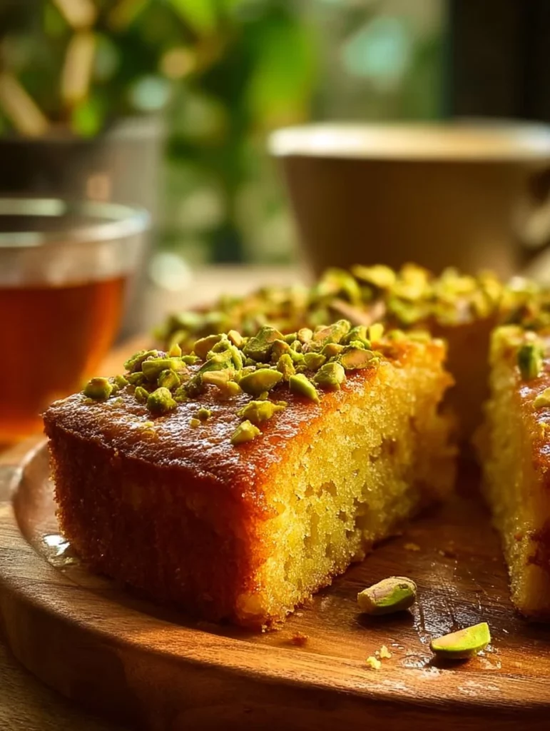 A beautifully decorated Almond and Pistachio Cake showcasing its nutty layers.