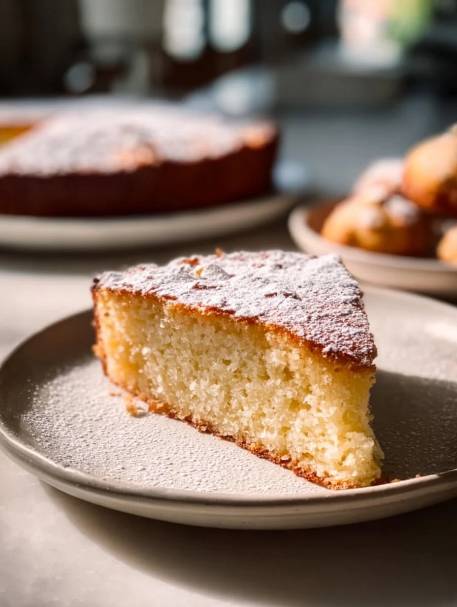 Almond Flour Coconut Yogurt Cake topped with fresh coconut flakes