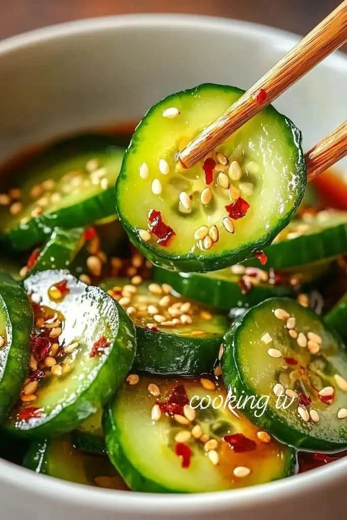 Fresh Asian cucumber salad with sesame and soy dressing