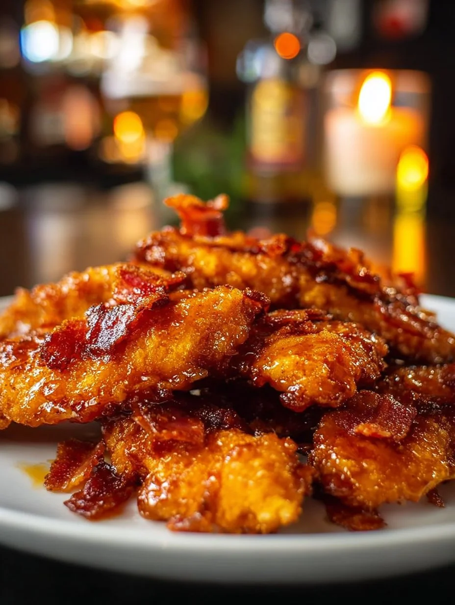 Bacon Brown Sugar Chicken Tenders served with a side of dipping sauce