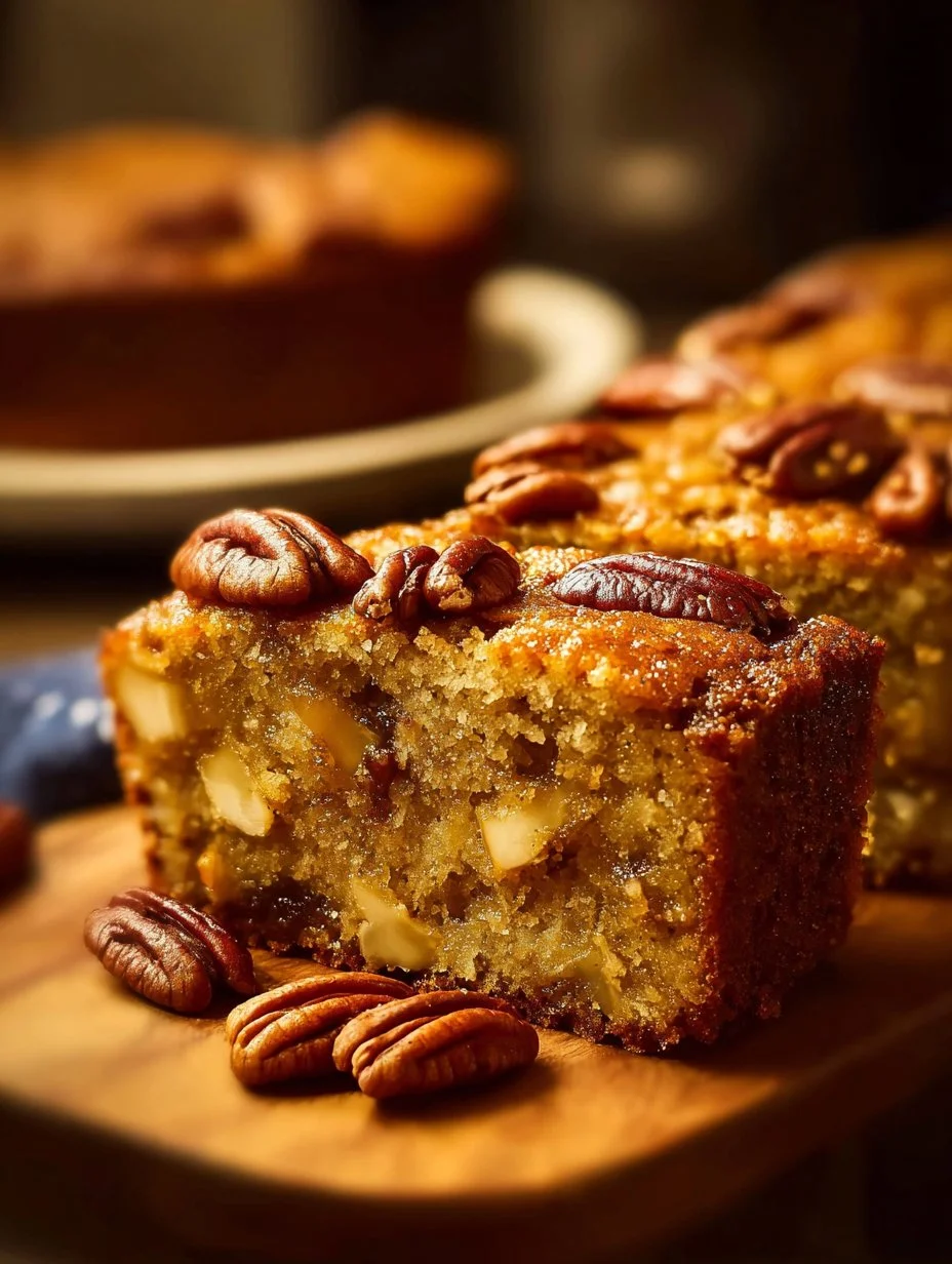 Sliced Banana Walnut Cake with apples, showcasing layers of flavor and texture