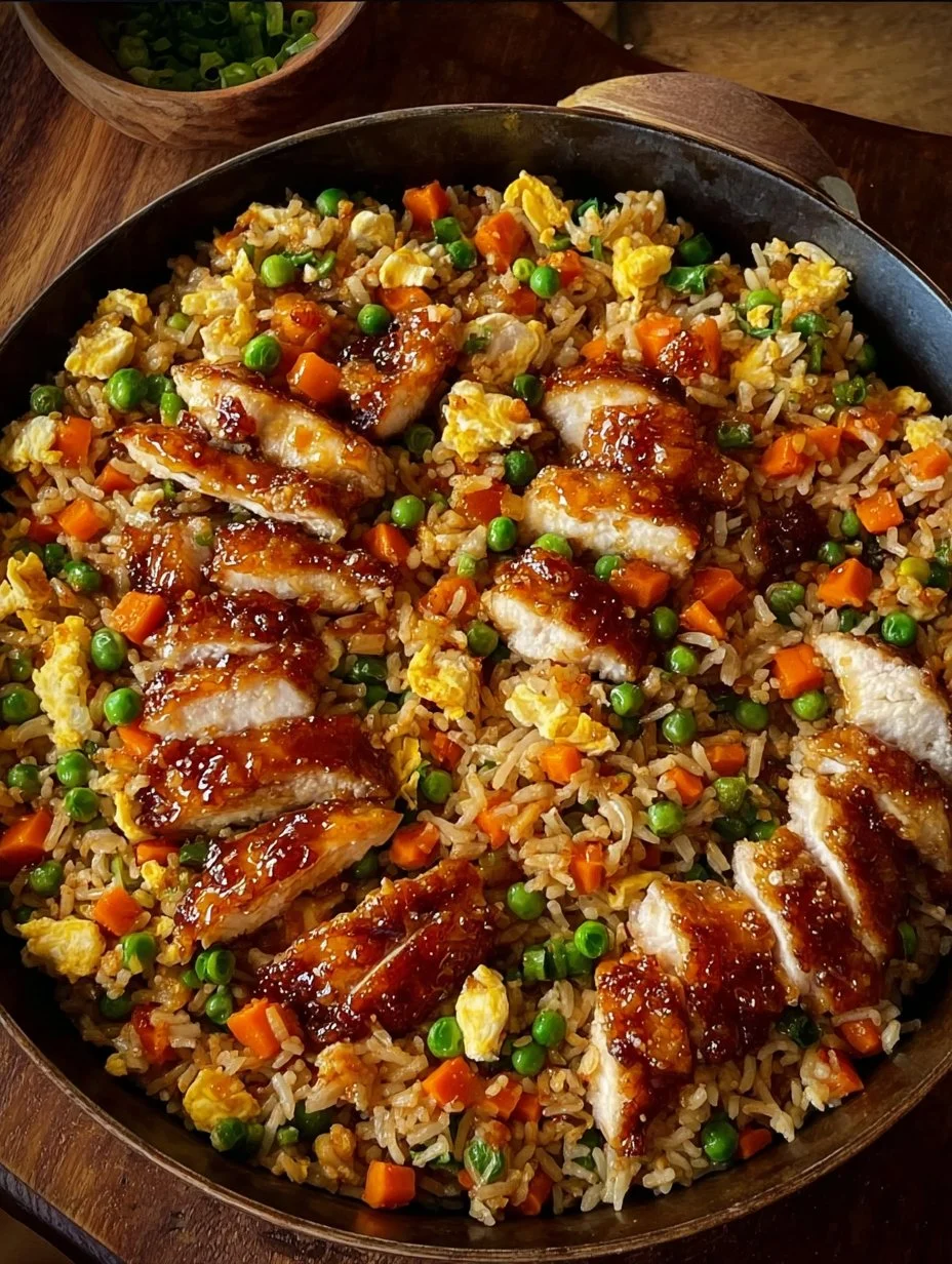 Plate of Bang Bang Chicken Fried Rice with vibrant vegetables