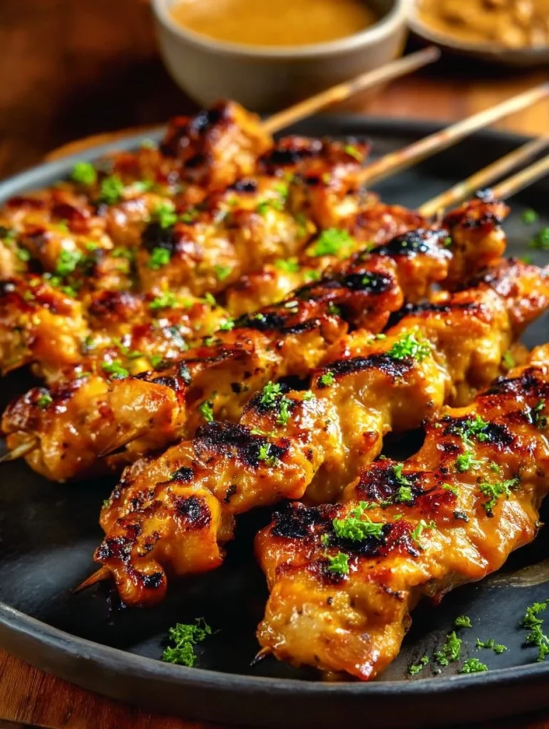 Bang Bang Chicken Skewers served with dipping sauce
