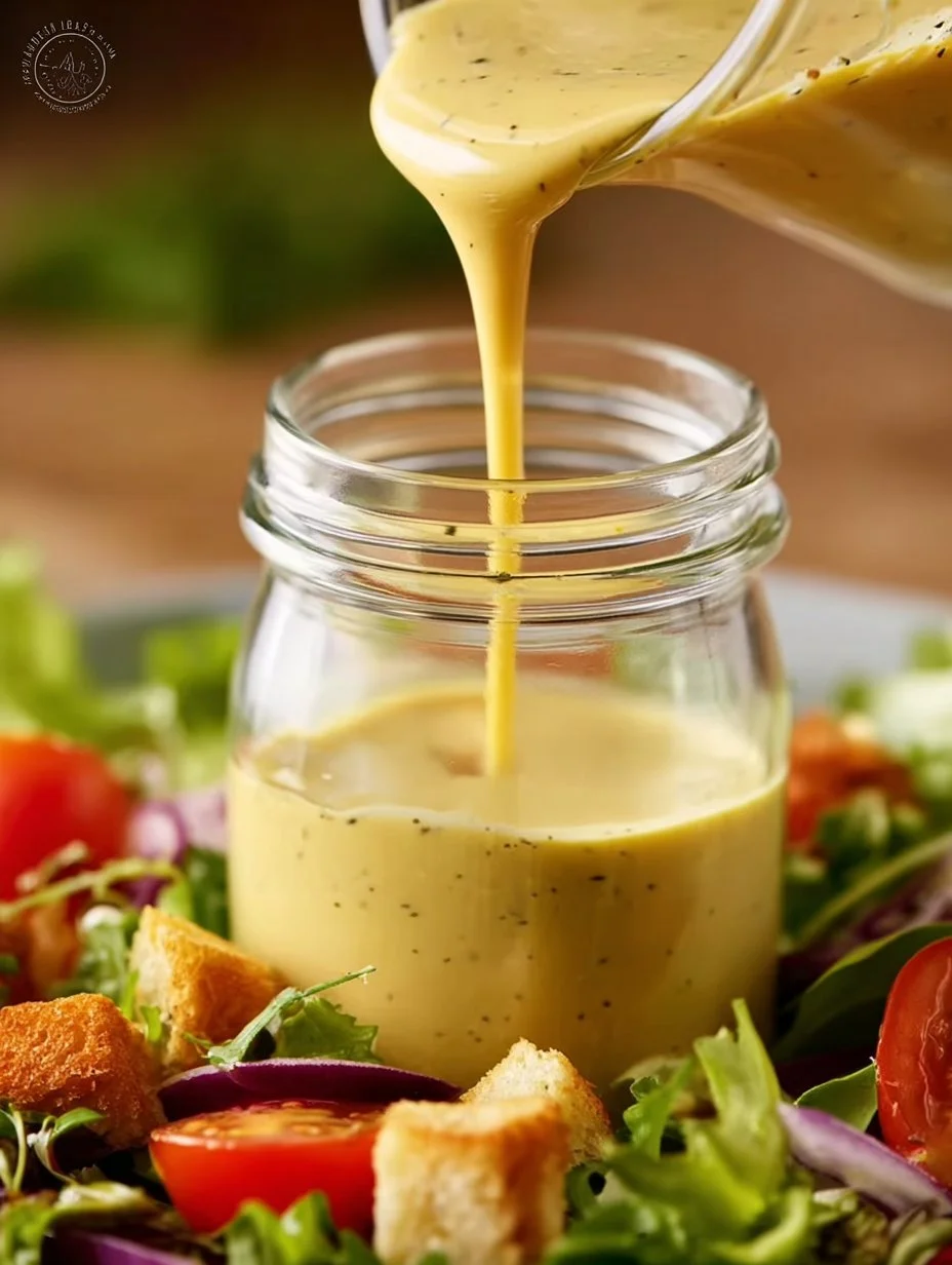 Homemade salad dressing better than restaurant quality on fresh greens.