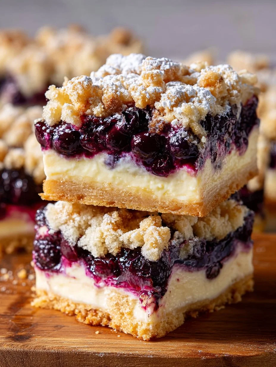 Delicious homemade blueberry cheesecake bars with a creamy topping and fresh blueberries
