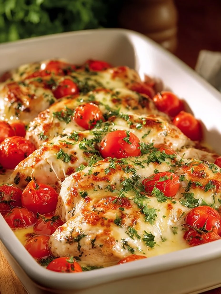 Bruschetta Chicken Bake with tomatoes and basil