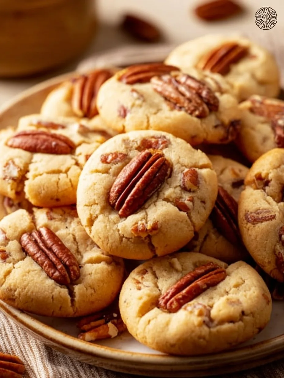 Freshly baked Butter Pecan Cookies on a plate