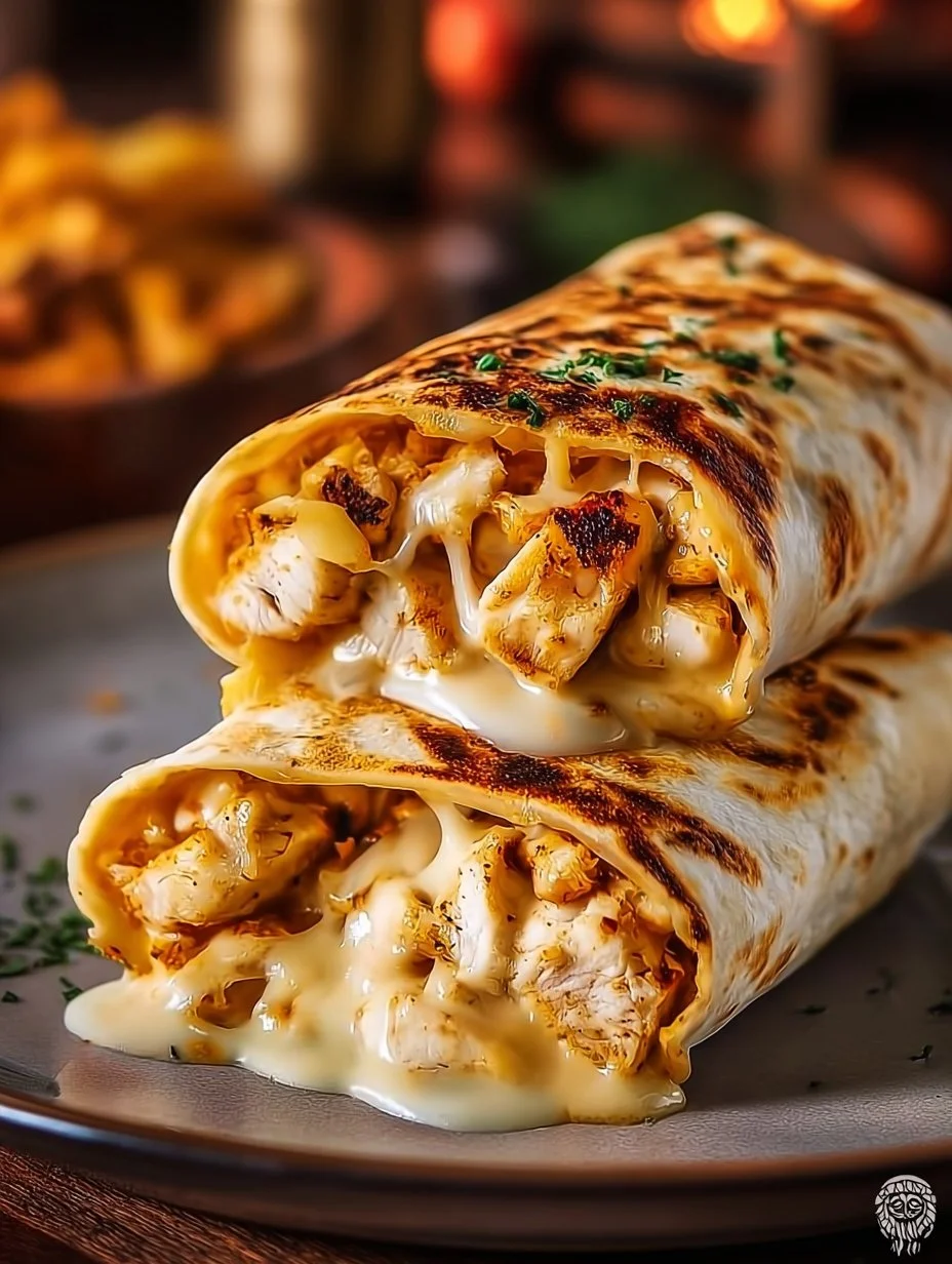Cheesy Chicken Wrap with melted cheese and grilled chicken in a tortilla
