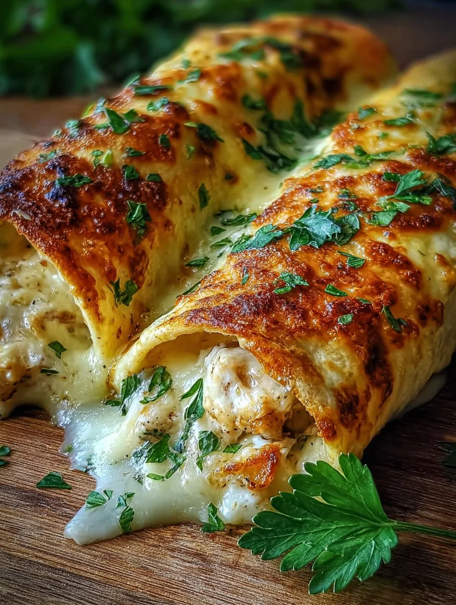 Cheesy garlic chicken wraps with fresh ingredients and melted cheese