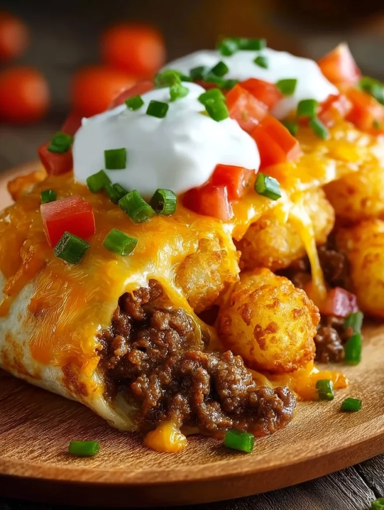 Cheesy Potato Burritos with Beef served on a plate