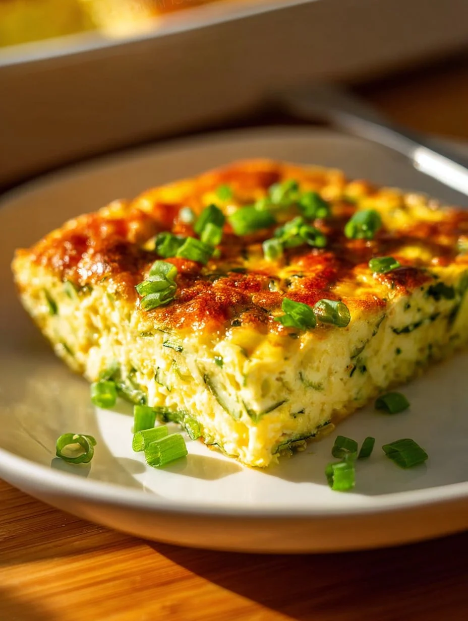 Cheesy Zucchini Casserole with melted cheese and fresh zucchini