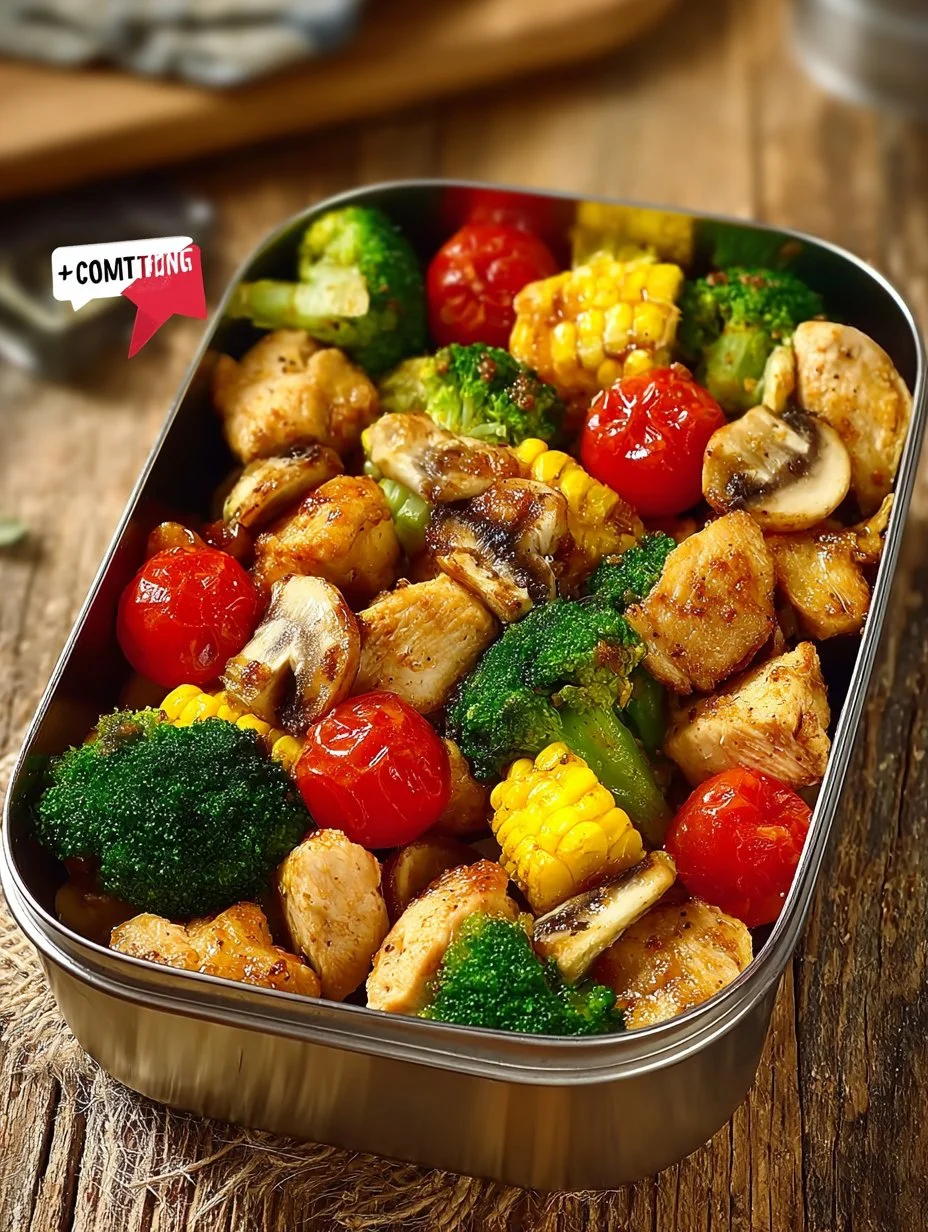 Colorful chicken and vegetable stir-fry in a skillet