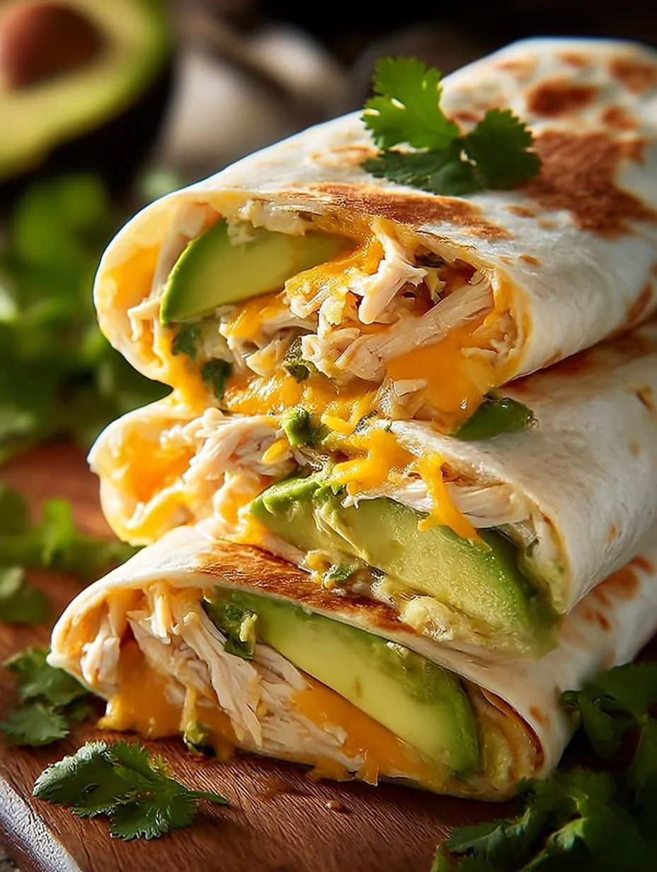 Delicious Chicken Avocado Ranch Burritos wrapped in a tortilla