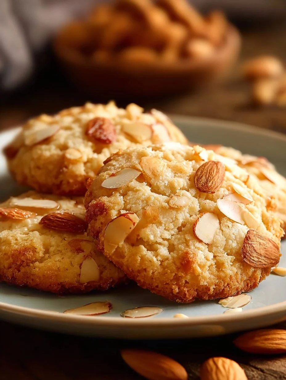 Delicious homemade Coconut Almond Cookies stacked on a plate