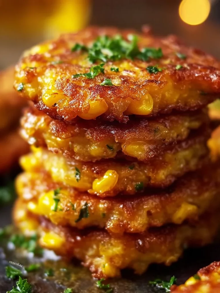 Plate of crispy and golden corn fritters served with dipping sauce