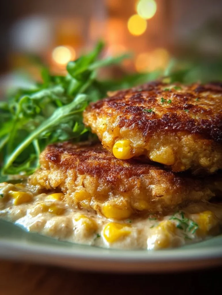Golden brown corn fritters served on a plate with dipping sauce