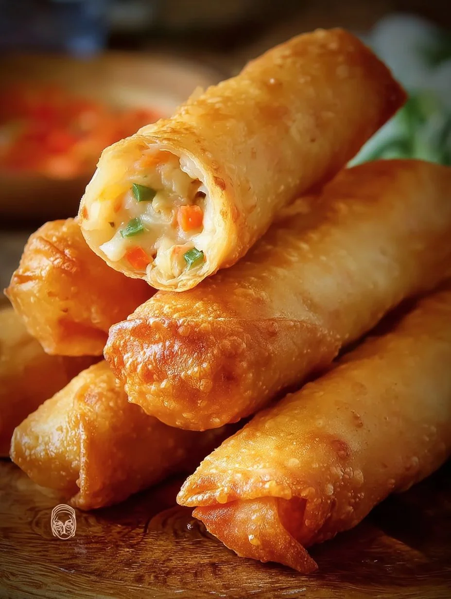 Crispy Crab Rangoon Egg Rolls served with dipping sauce