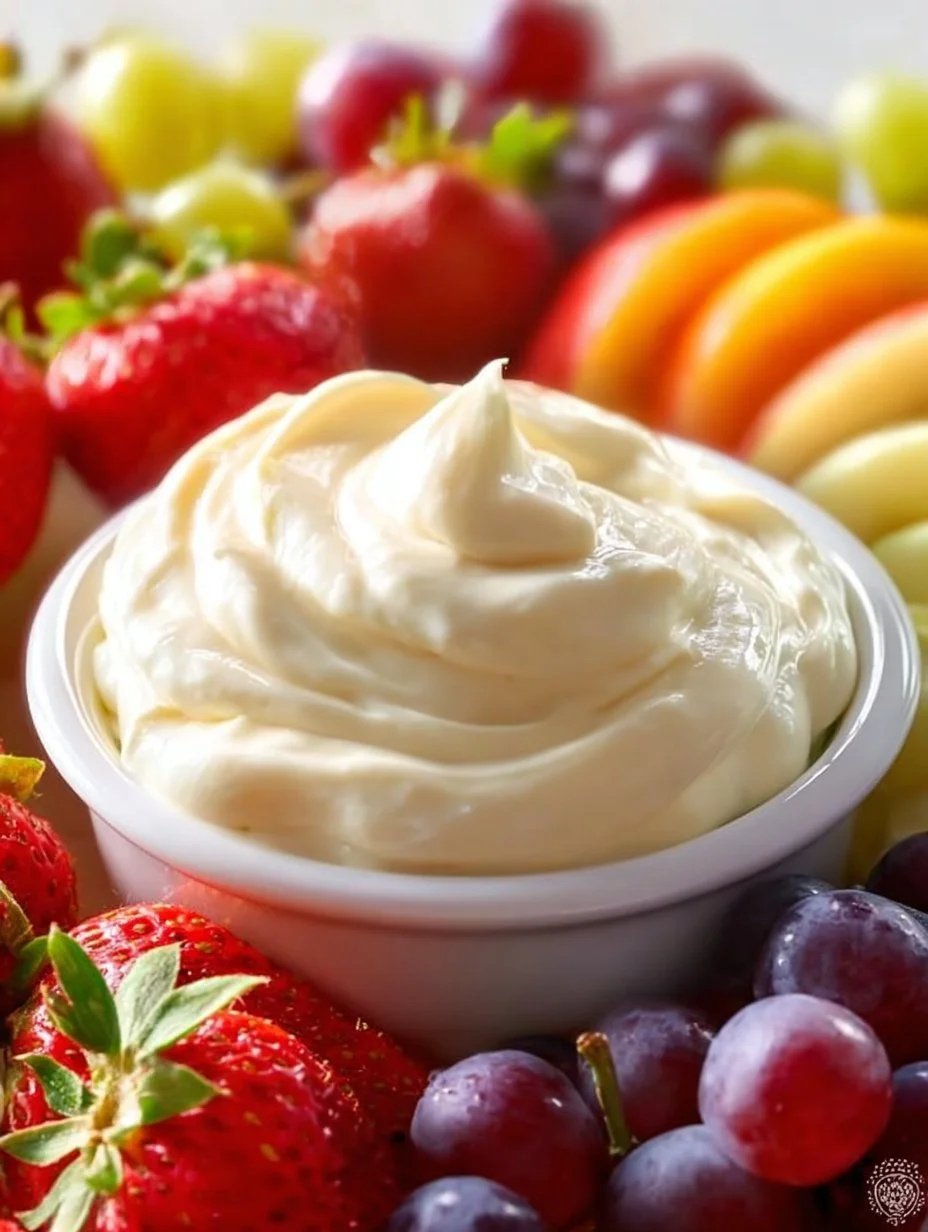 Delicious cream cheese fruit dip served with fresh fruits