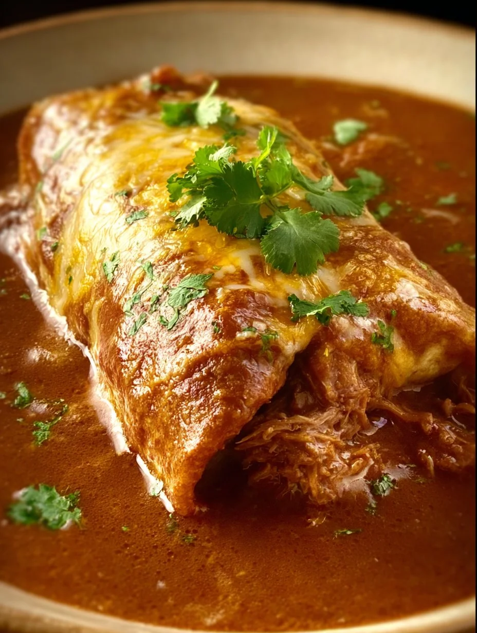 Delicious creamy Chile Colorado burritos with tender beef and spicy sauce