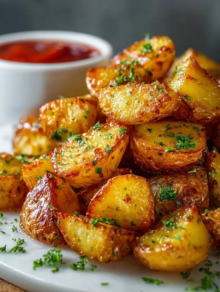 Crispy air fryer potatoes served in a bowl with herbs and spices