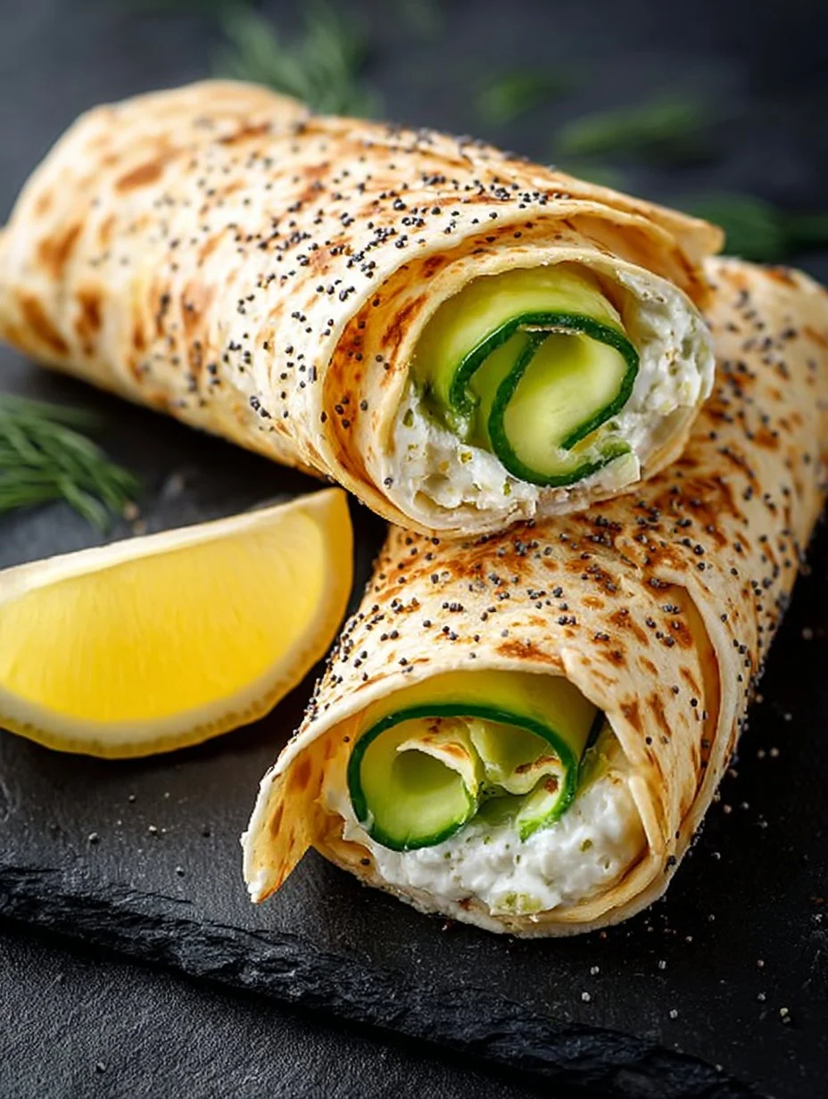 Fresh Cucumber Cottage Cheese Wraps served on a plate with herbs