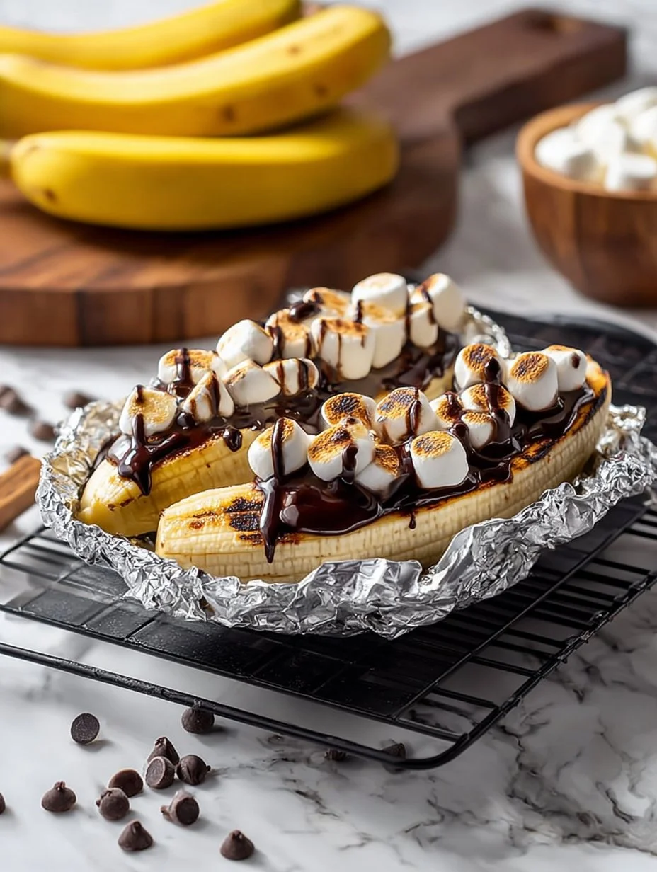 Deliciously melted campfire banana boats with chocolate and marshmallows