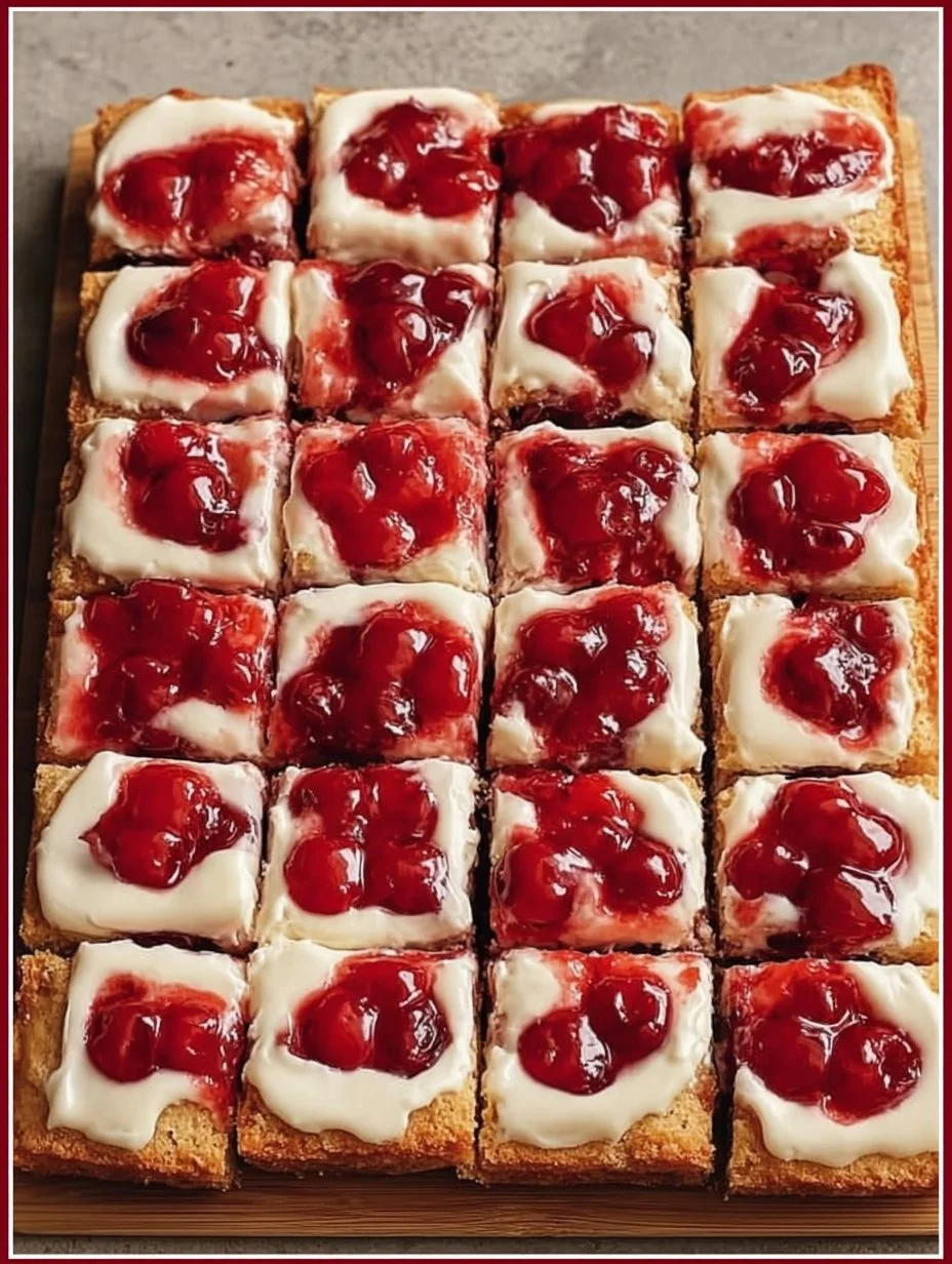 Homemade easy cherry bars topped with sweet cherry filling