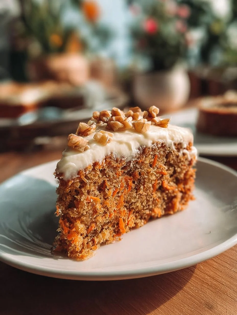 Flourless Carrot Cake made with Greek yogurt, topped with cream cheese frosting.