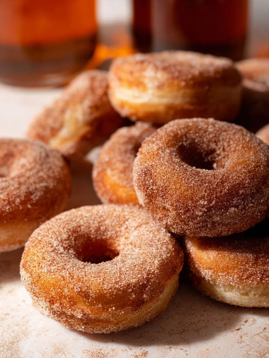 Freshly fried apple cider donuts dusted with cinnamon sugar