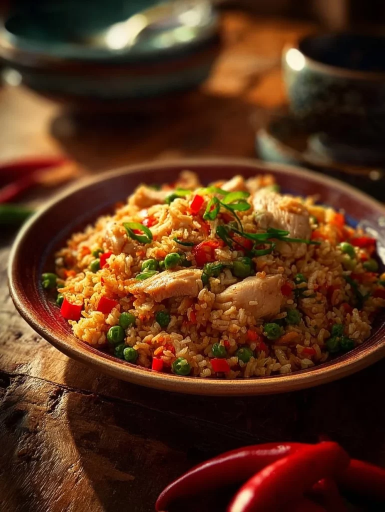 Delicious Garlic Chicken Fried Rice featuring chicken, garlic, and vegetables