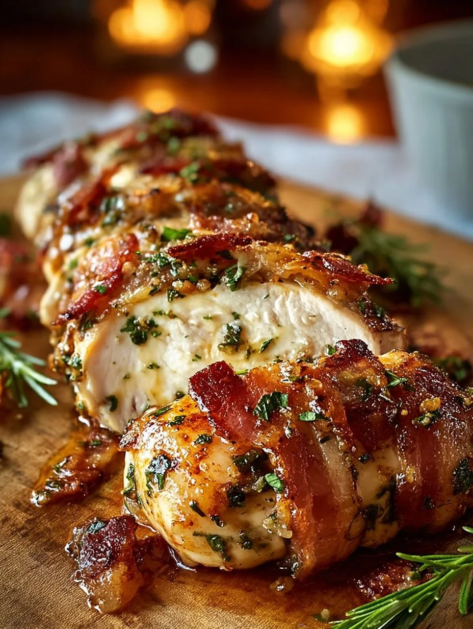 Garlic Mozzarella-Stuffed Grilled Chicken with Bacon on a plate