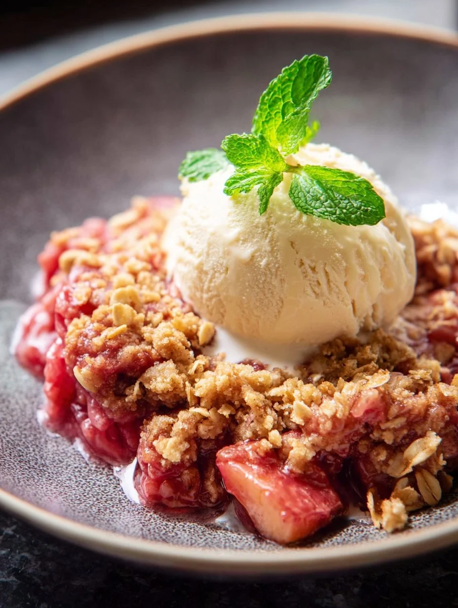 Delicious homemade rhubarb crisp baked to perfection