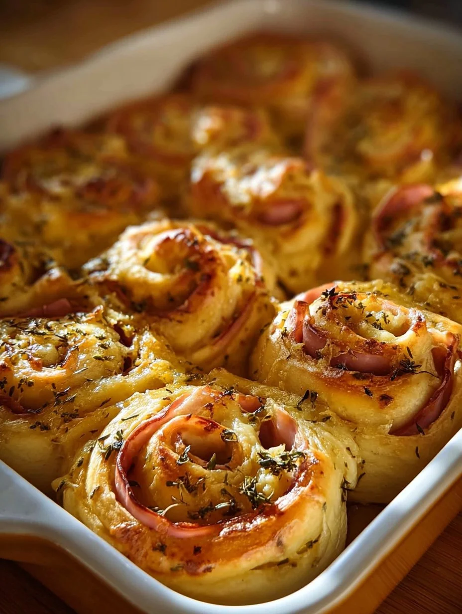 Savory ham and Swiss crescent rolls baked to golden perfection