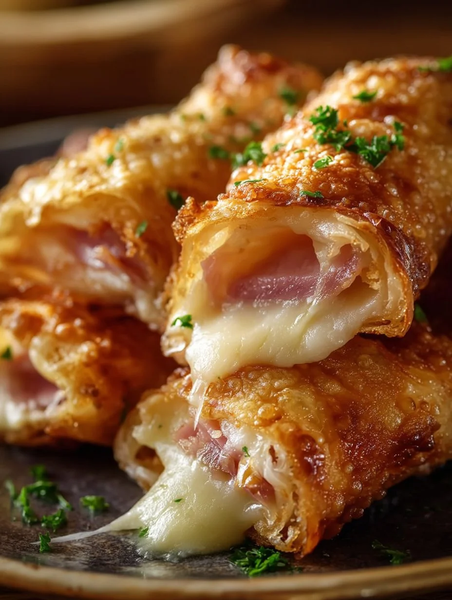 Ham & Cheese Mozzarella Sticks served on a plate with dipping sauce