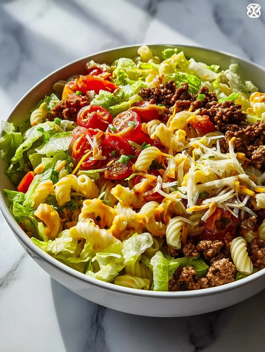 Delicious Homemade Big Mac Salad with lettuce, cheese, and special sauce