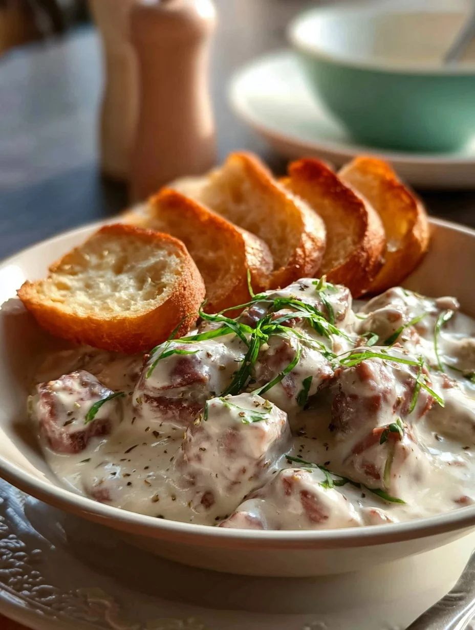 Homemade creamed chipped beef on toast, a classic comfort food dish.