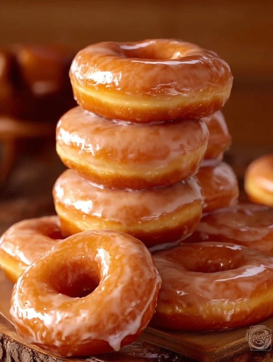 Delicious homemade Krispy Kremes freshly baked and glazed.