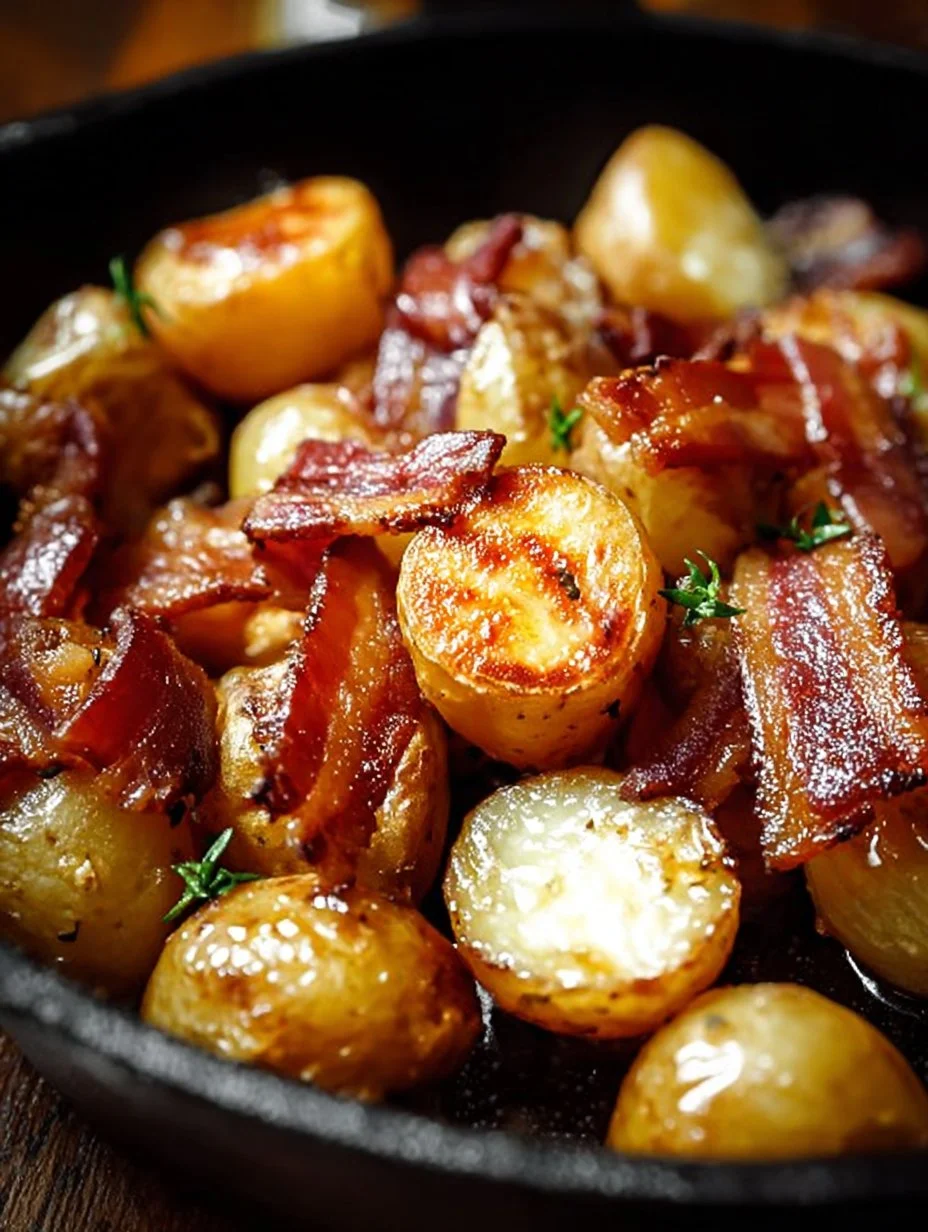 Honey Bacon Roasted Potatoes with crispy bacon and a honey glaze