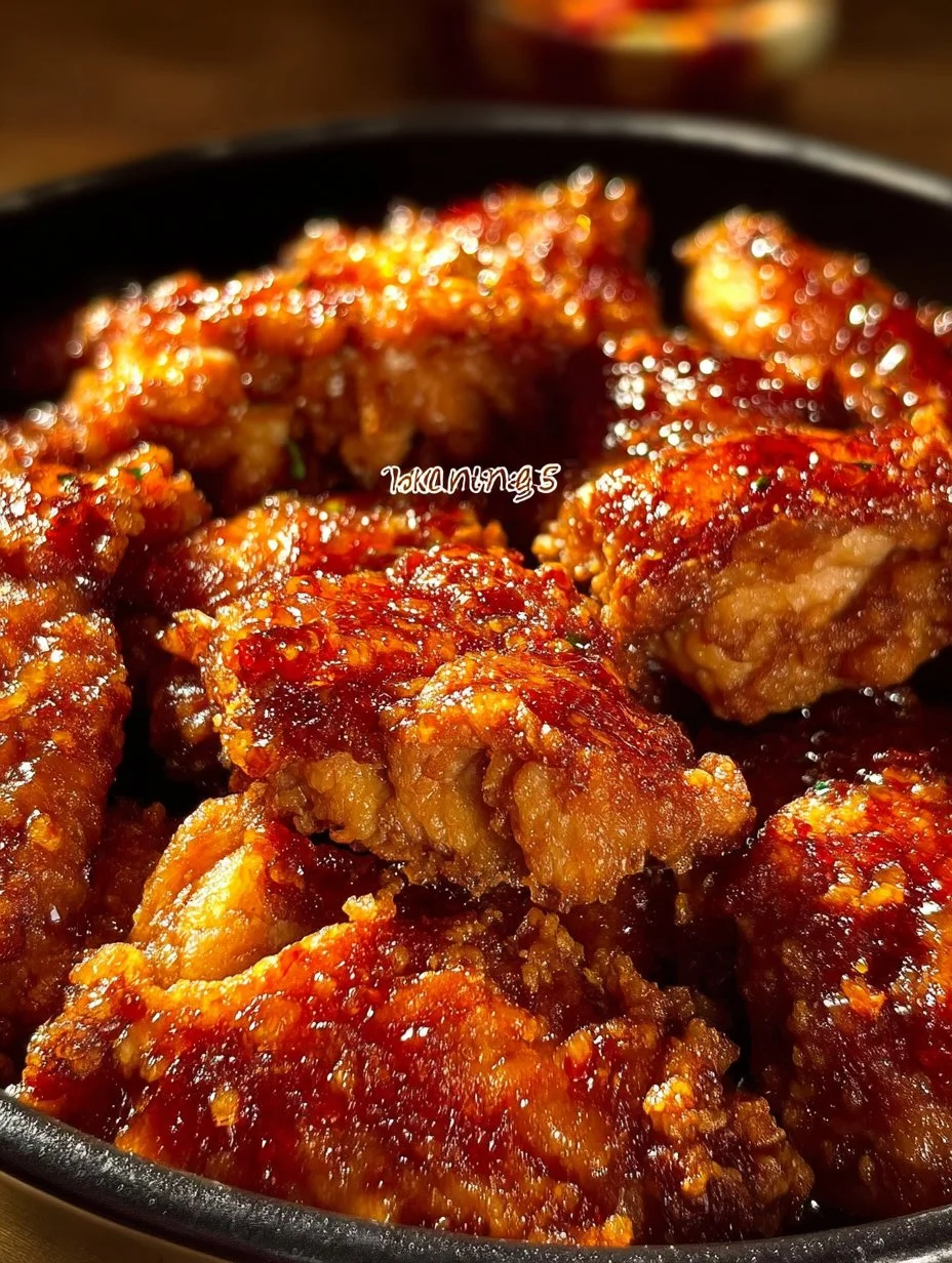 Delicious Honey Butter Chicken served with a drizzle of honey butter sauce.