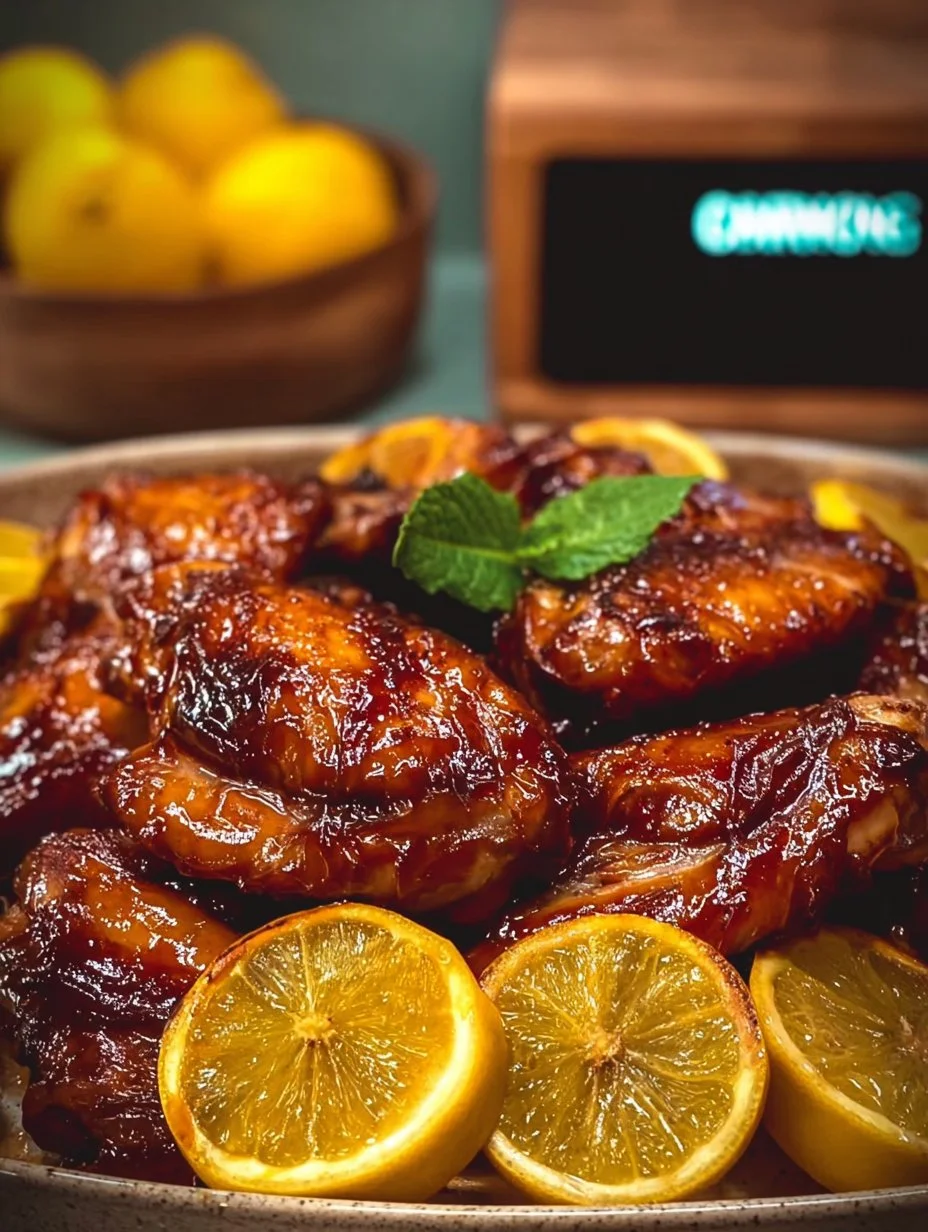 Delicious Honey Lemon Chicken Wings garnished and ready to serve