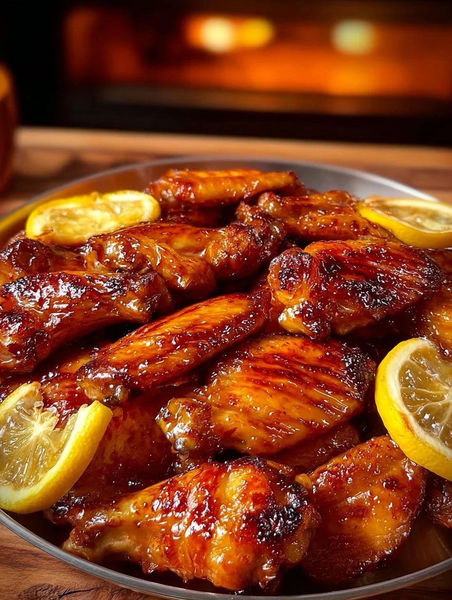 Delicious Honey Lemon Chicken Wings garnished with fresh herbs