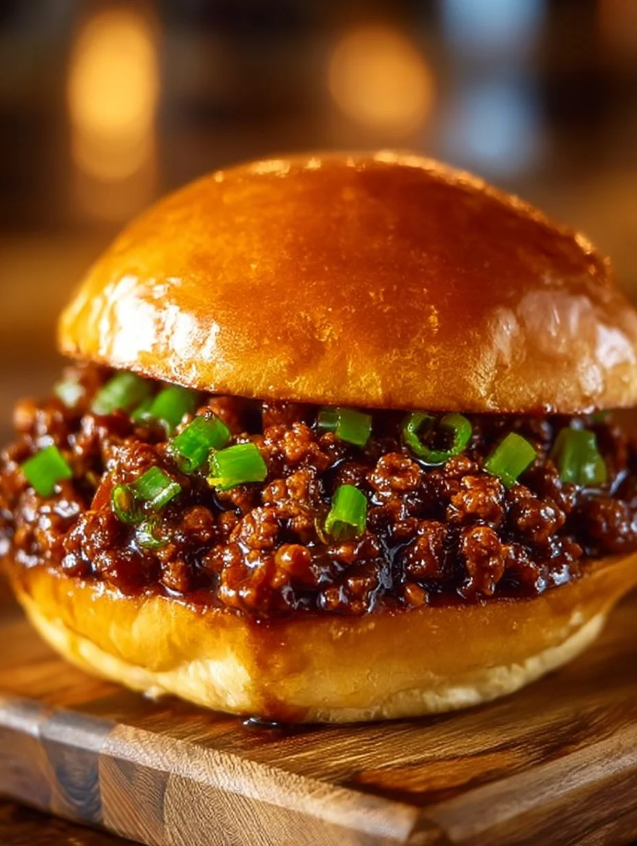 Delicious Korean Sloppy Joe Sandwich on a plate garnished with fresh herbs.