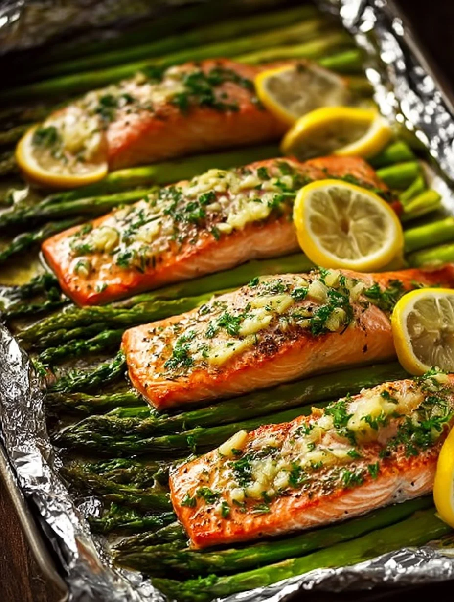 Lemon Garlic Butter Salmon foil packs ready for baking in aluminum foil.
