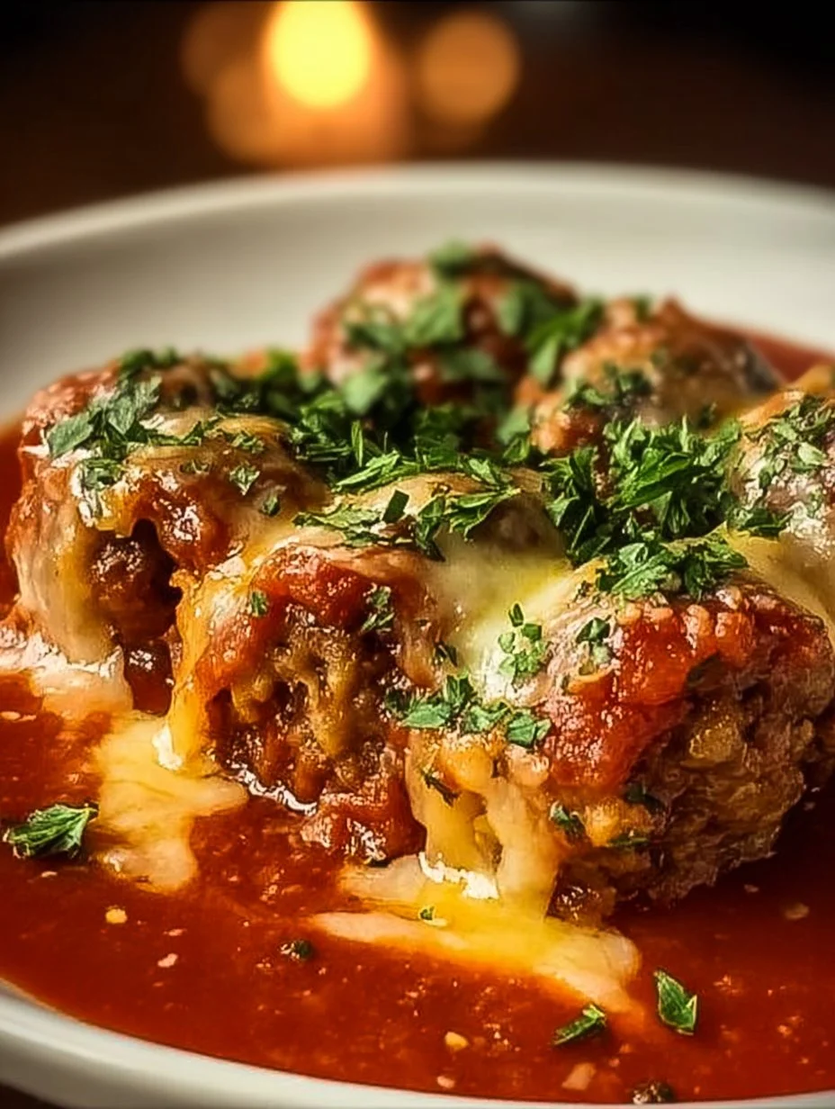 Delicious meatball roll-ups with sauce and cheese, baked to perfection.