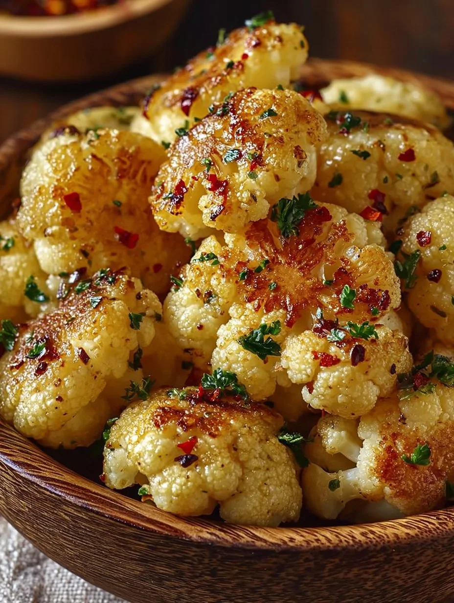 Delicious miso garlic roasted cauliflower served on a plate