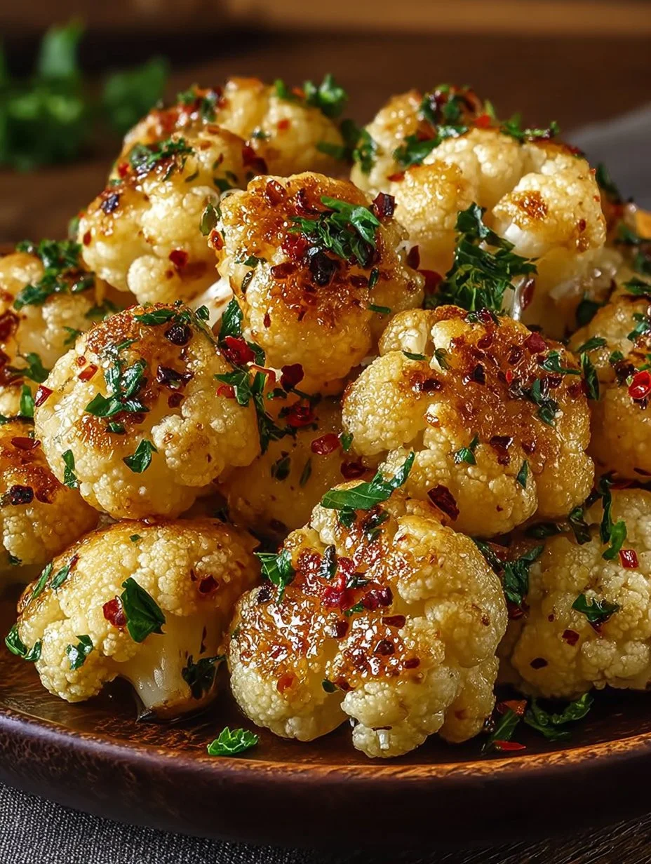Delicious miso garlic roasted cauliflower dish on a white plate