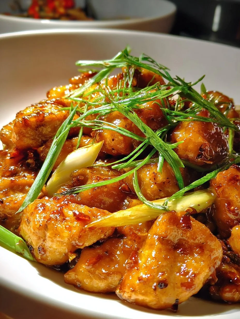 Delicious plate of Mongolian Chicken with vegetables and sauce