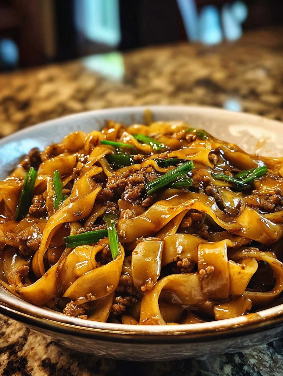 Mongolian Noodles with Ground Beef dish served in a bowl