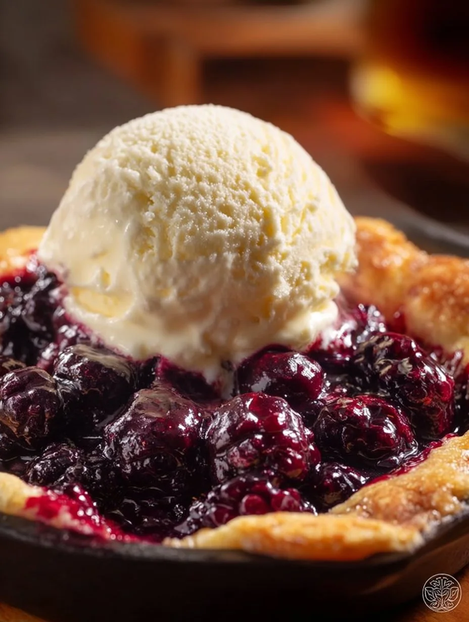 Old fashioned blackberry cobbler with a flaky crust and juicy blackberries