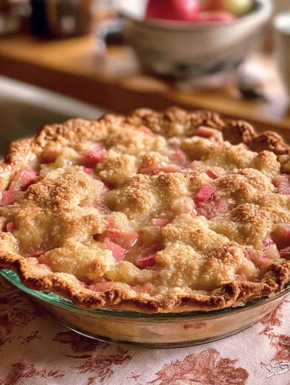 Slice of old-fashioned rhubarb pie on a plate